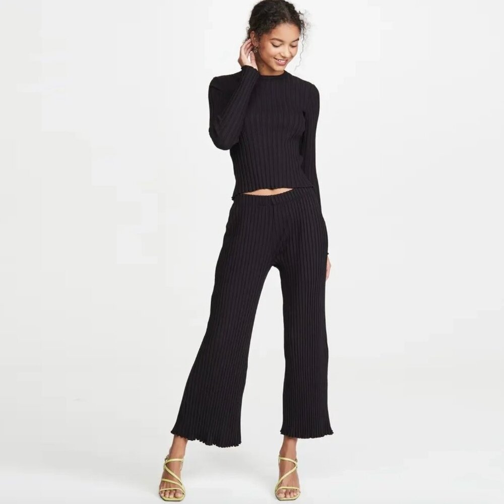 Simon Miller Ribbed Knit Crop Flare Pants in Black, size XS